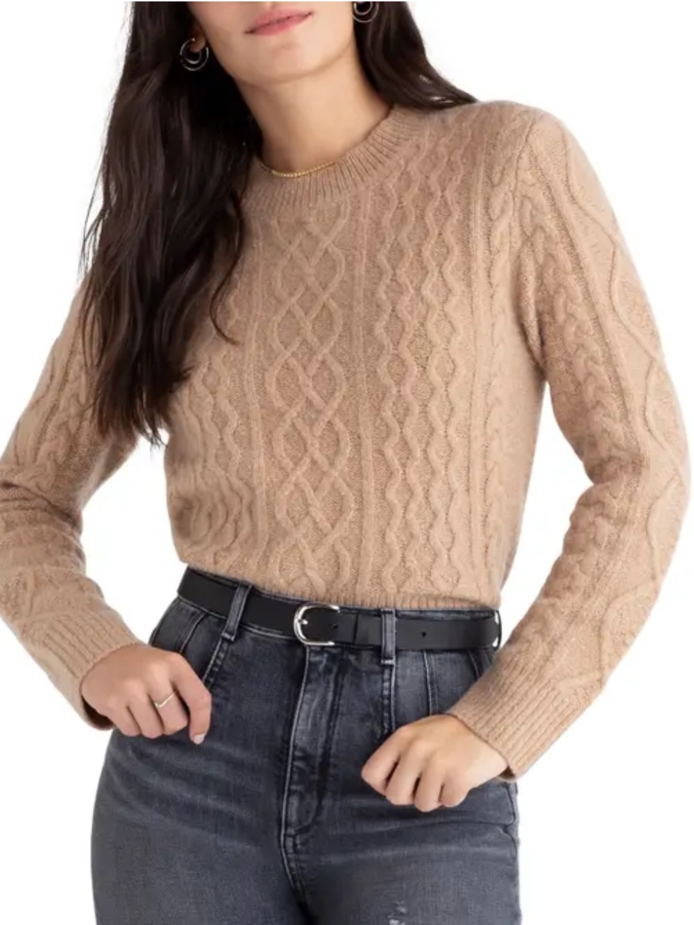 Favorite Daughter Tan The Oma Wool Blend Cable Knit Sweater Size XS